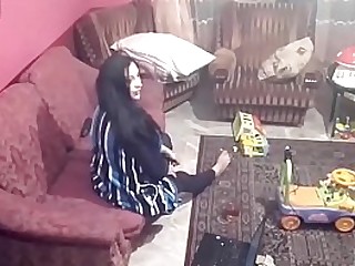 Spy camera records couple fucking in the living room